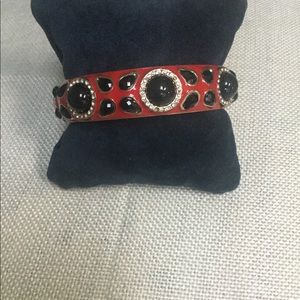 nWT Sequin gold hinged bracelet in red & black